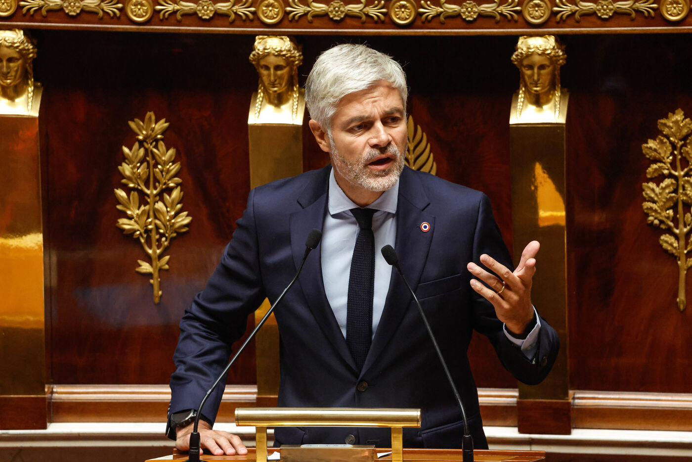 Paris (VIIe), ce lundi 8 septembre 2025. Le groupe Les Républicains à l'Assemblée nationale, présidé par Laurent Wauquiez, a été divisé au moment du vote : sur les 49 députés du groupe, 27 ont choisi de voter «pour», 13 ont opté pour le «contre» et 9 se sont abstenus. LP/Olivier Corsan