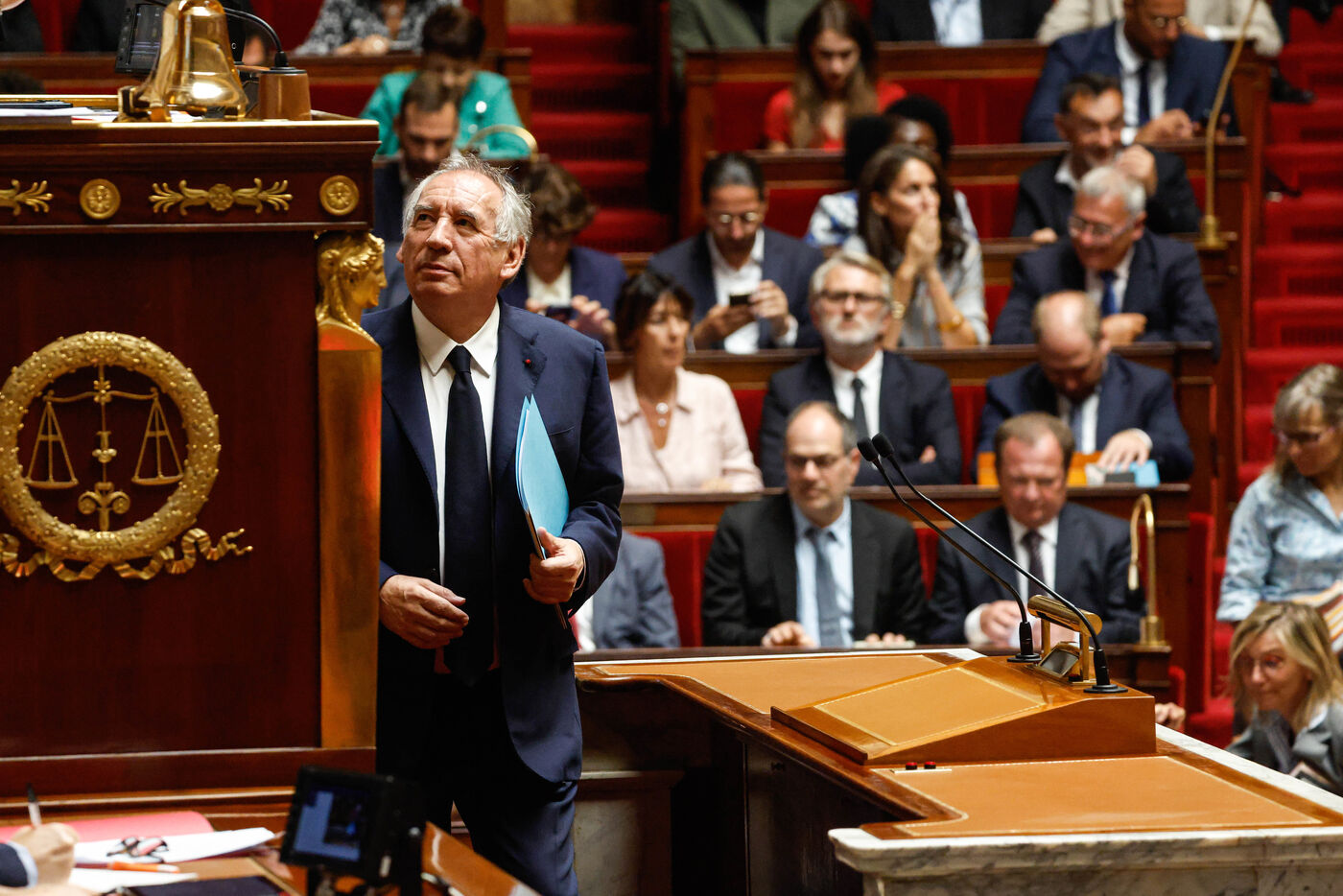 Paris (VIIe), ce lundi 8 septembre. François Bayrou, peu après 15 heures, a prononcé son dernier discours de Premier ministre. Un peu avant 19 heures et le vote des députés, son gouvernement est renversé. LP/Olivier Corsan